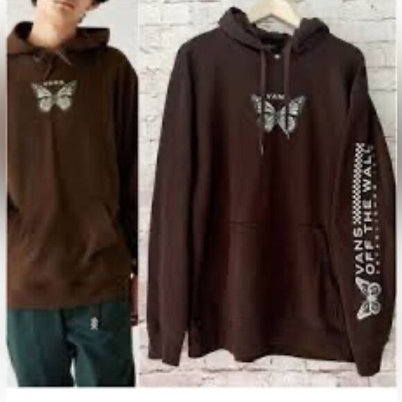 Vans Off The Wall Brown Hooded Butterfly Sweatshirt Women's Size Large - Picture 1 of 7